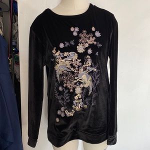Embroidered black velour top by river island size small